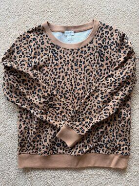 Leopard Print Crewneck Sweatshirt Brown Black Women’s XS